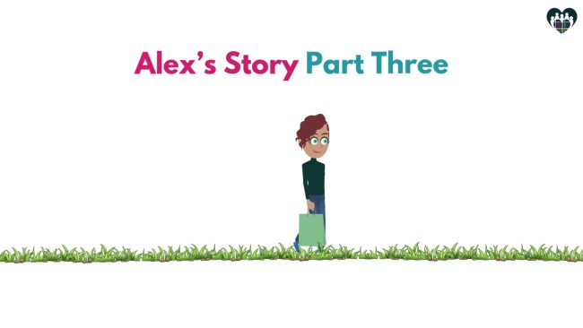 Alex's Story Part Three Title Graphic
